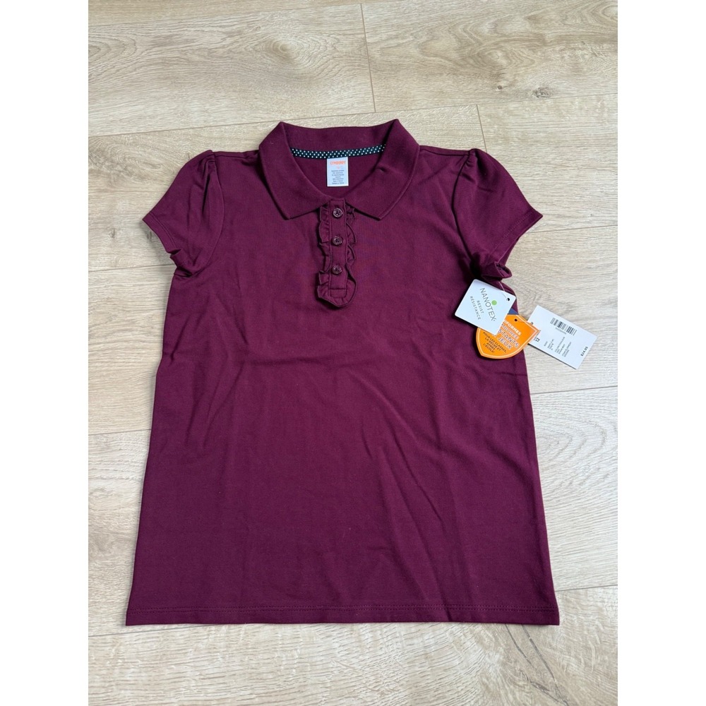 NWT Girls Kid Gymboree playproof uniforms nanotex short sleeve polo maroon sz 12